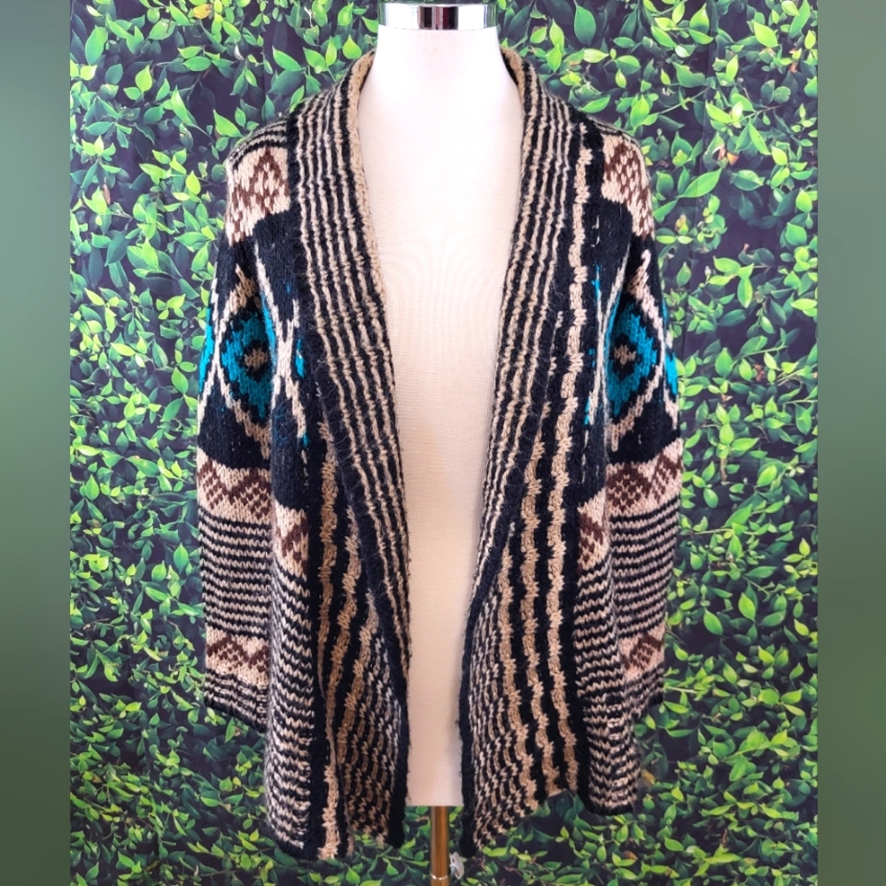 Hippie Rose Native Print Open Front Cardigan XS